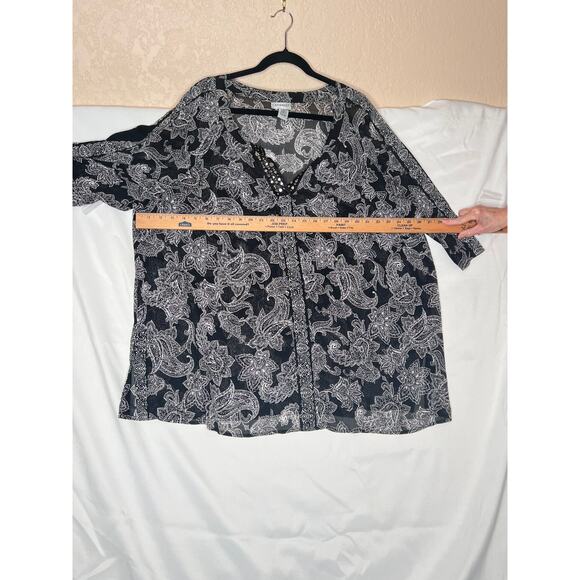 Catherines size 2X black/white paisley button-up shirt sheer Offie evenings - Picture 3 of 9
